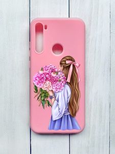 Матовий чохол на Xiaomi Redmi Note 8T Рожевий :: Дівчина з півоніями (принт 11)