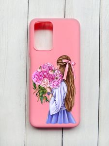 Матовий чохол на Xiaomi Redmi 10 Рожевий :: Дівчина з півоніями (принт 11)