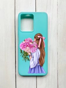 Матовий чохол на Xiaomi Redmi Note 12 Бірюзовий :: Дівчина з півоніями (принт 11)