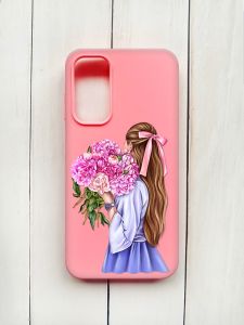Матовий чохол на Samsung Galaxy A15 (A155) Рожевий :: Дівчина з півоніями (принт 11)