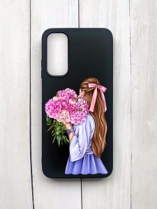 Матовий чохол на Samsung Galaxy A05s (A057) Чорний :: Дівчина з півоніями (принт 11)