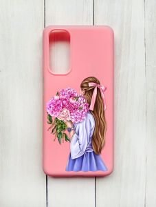Матовий чохол на Samsung Galaxy M54 Рожевий :: Дівчина з півоніями (принт 11)