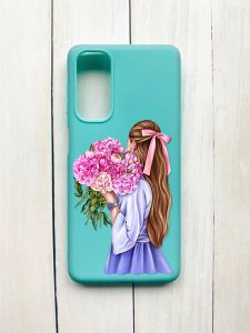 Матовий чохол на Samsung Galaxy M54 Бірюзовий :: Дівчина з півоніями (принт 11)