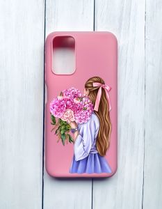 Матовий чохол на Xiaomi Redmi 9T Рожевий :: Дівчина з півоніями (принт 11)