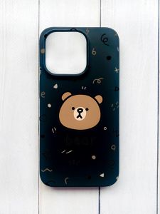 Матовий чохол на iPhone 15 Plus Чорний :: Ведмедик (принт 76)
