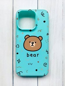 Матовий чохол на iPhone 15 Pro Бірюзовий :: Ведмедик (принт 76)