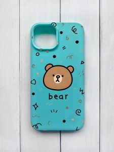 Матовий чохол на iPhone 15 Бірюзовий :: Ведмедик (принт 76)