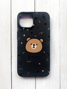 Матовий чохол на iPhone 15 Чорний :: Ведмедик (принт 76)