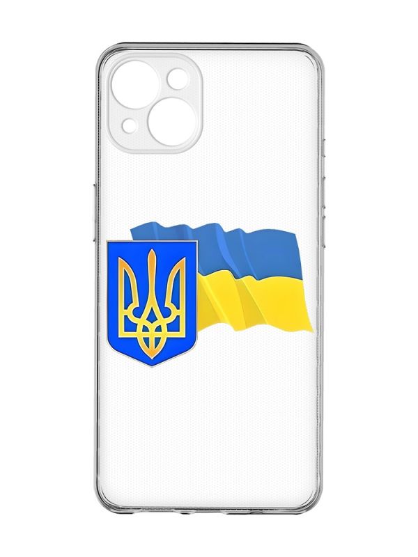 Прозорий чохол із захистом камер на iPhone 15 Plus :: Тризуб і прапор України (принт 384)