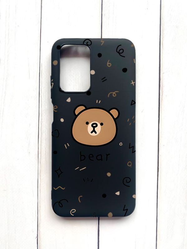 Матовий чохол на Xiaomi Redmi 10 Чорний :: Ведмедик (принт 76)