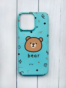 Матовий чохол на iPhone 15 Pro Max Бірюзовий :: Ведмедик (принт 76)