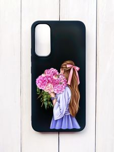 Матовий чохол на Samsung A34 5G Чорний :: Дівчина з півоніями (принт 11)
