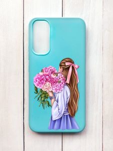 Матовий чохол на Samsung A34 5G Бірюзовий :: Дівчина з півоніями (принт 11)