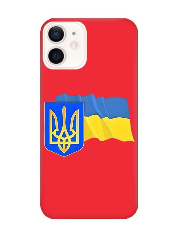 Матовий червоний чохол на Apple iPhone 12 / 12 Pro (6.1) :: Тризуб і прапор України (принт 384)
