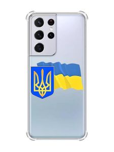 Чохол з потовщеними кутами на Samsung Galaxy S21 Ultra :: Тризуб і прапор України (принт 384)