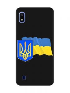 Матовий чорний чохол на Samsung Galaxy A10 (2019) A105 :: Тризуб і прапор України (принт 384)