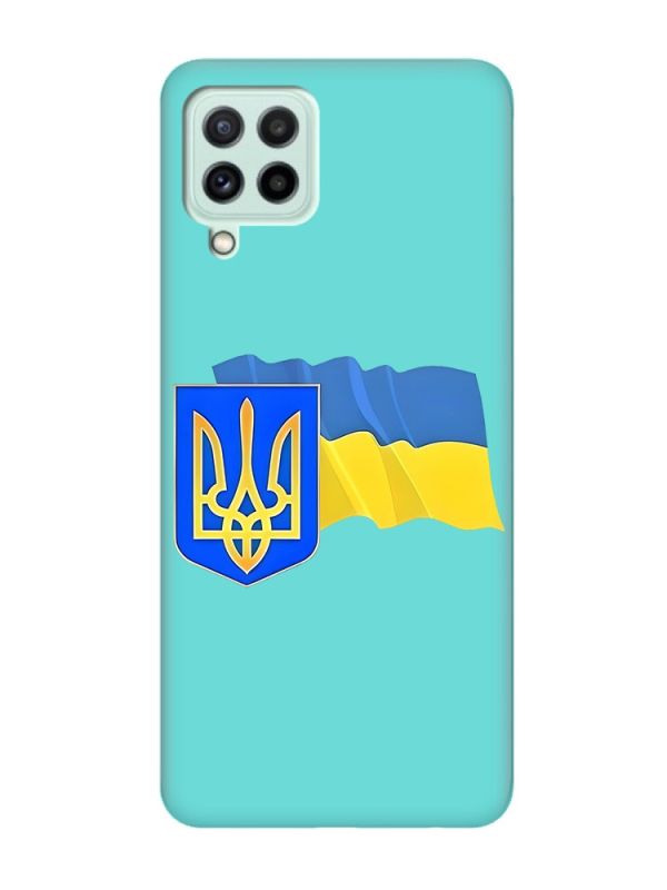 Матовий бірюзовий чохол на Samsung Galaxy M32/M22/A22 4G :: Тризуб і прапор України (принт 384)