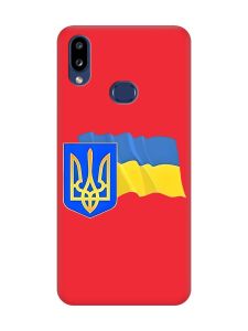 Матовий червоний чохол на Samsung Galaxy A10s (A107) :: Тризуб і прапор України (принт 384)