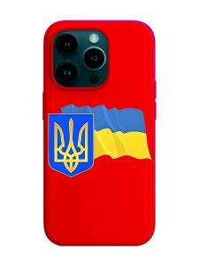 Матовий червоний чохол на Apple iPhone 14 Pro :: Тризуб і прапор України (принт 384)