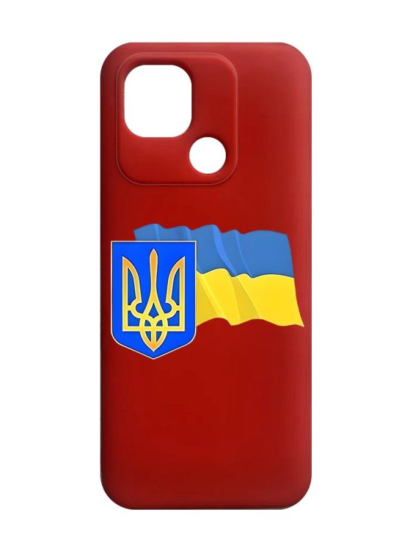 Матовий червоний чохол на Xiaomi Redmi 10C :: Тризуб і прапор України (принт 384)
