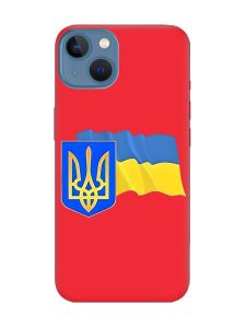 Матовий червоний чохол на Apple iPhone 13 :: Тризуб і прапор України (принт 384)