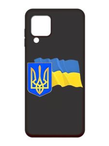 Матовий чорний чохол на Samsung Galaxy M32 / A22 / M22 4G :: Тризуб і прапор України (принт 384)