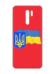 Матовий червоний чохол на Xiaomi Redmi 9 :: Тризуб і прапор України (принт 384)