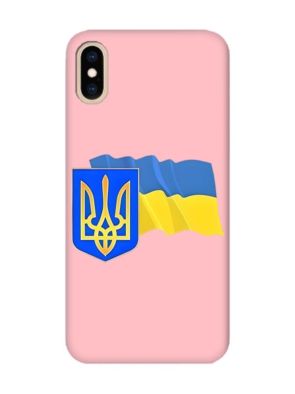 Матовий рожевий чохол на iPhone XS MAX :: Тризуб і прапор України (принт 384)