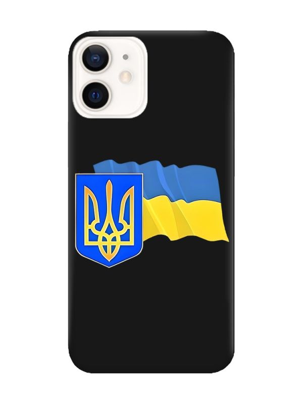 Матовий чорний чохол на Apple iPhone 12 / 12 Pro (6.1) :: Тризуб і прапор України (принт 384)