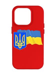 Матовий червоний чохол на Apple iPhone 14 Pro Max :: Тризуб і прапор України (принт 384)
