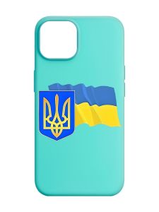 Матовий бірюзовий чохол на Apple iPhone 14 :: Тризуб і прапор України (принт 384)