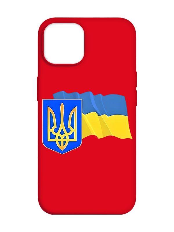Матовий червоний чохол на Apple iPhone 14 :: Тризуб і прапор України (принт 384)