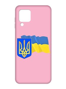 Матовий рожевий чохол на Samsung Galaxy M32/A22/M22 4G :: Тризуб і прапор України (принт 384)