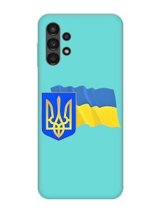 Матовий бірюзовий чохол на Samsung Galaxy A13 4G :: Тризуб і прапор України (принт 384)