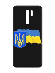 Матовий чорний чохол на Xiaomi Redmi 9 :: Тризуб і прапор України (принт 384)
