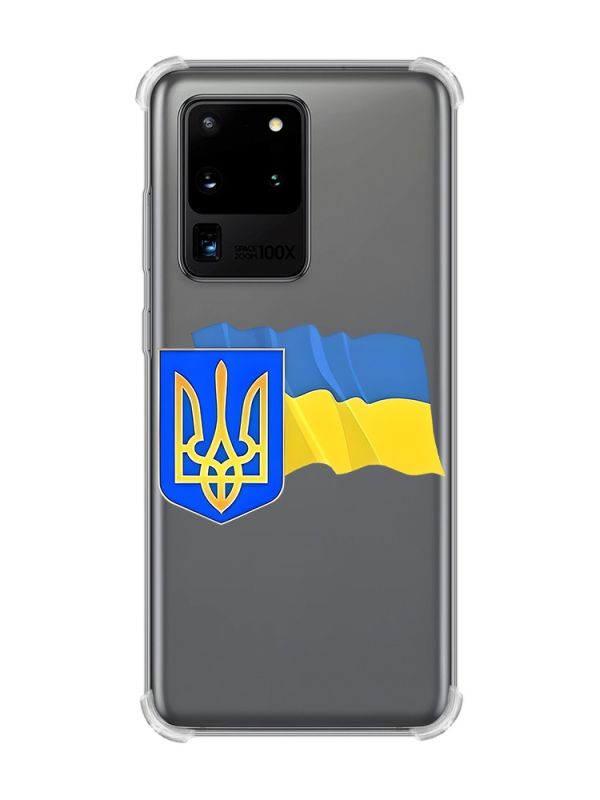 Чохол з потовщеними кутами на Samsung Galaxy S20 Ultra :: Тризуб і прапор України (принт 384)