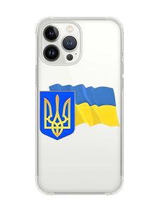 Чохол із потовщеними кутами на iPhone 14 Pro Max :: Тризуб і прапор України (принт 384)