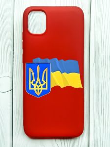Матовий червоний чохол на Samsung Galaxy A04E/A042 :: Тризуб і прапор України (принт 384)