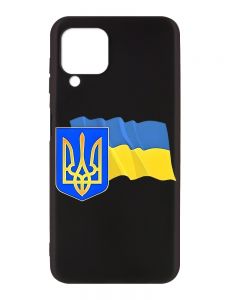 Матовий чорний чохол на Samsung Galaxy A12 :: Тризуб і прапор України (принт 384)