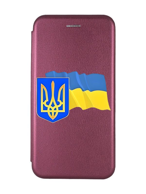 Чохол-книжка з малюнком для Samsung Galaxy A02s Бордовий :: Тризуб і прапор України (принт 384)