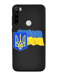 Матовий чорний чохол на Xiaomi Redmi Note 8T :: Тризуб і прапор України (принт 384)