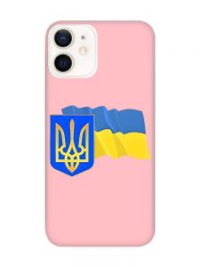 Матовий рожевий чохол на Apple iPhone 12 / 12 Pro (6.1) :: Тризуб і прапор України (принт 384)