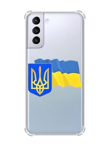 Чохол з потовщеними кутами на Samsung Galaxy S21 (G991) :: Тризуб і прапор України (принт 384)