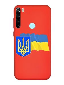 Матовий червоний чохол на Xiaomi Redmi Note 8T :: Тризуб і прапор України (принт 384)