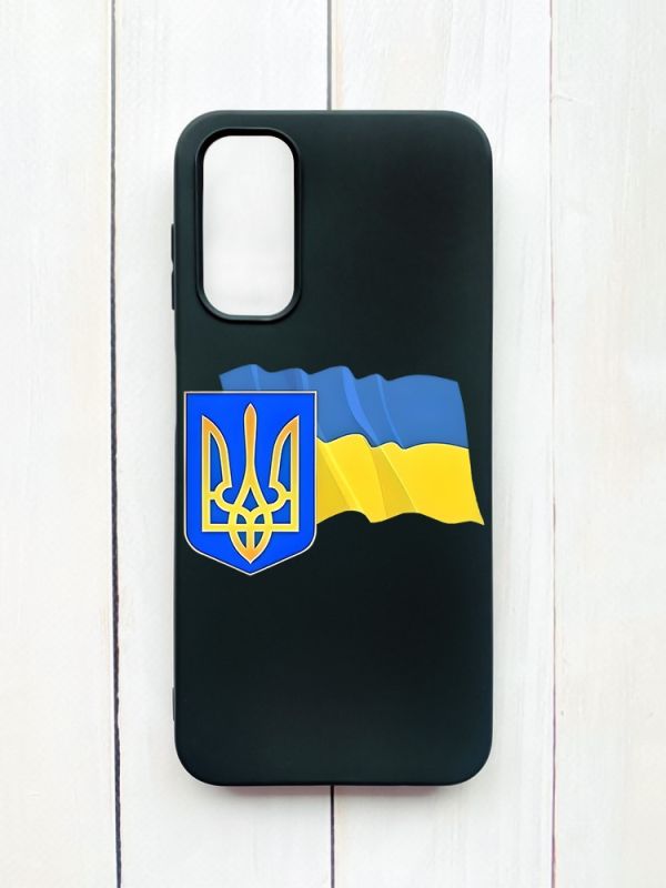 Матовий чохол на Samsung Galaxy A14 5G Чорний :: Тризуб і прапор України (принт 384)