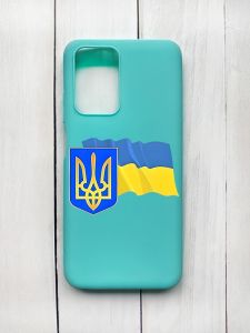 Матовий чохол на Xiaomi Redmi 10 Бірюзовий :: Тризуб і прапор України (принт 384)