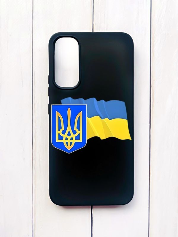 Матовий чохол на Samsung A34 5G Чорний :: Тризуб і прапор України (принт 384)
