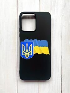 Матовий чохол на Xiaomi Redmi 12 Чорний :: Тризуб і прапор України (принт 384)