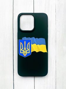 Матовий чохол на iPhone 15 Pro Max Чорний :: Тризуб і прапор України (принт 384)