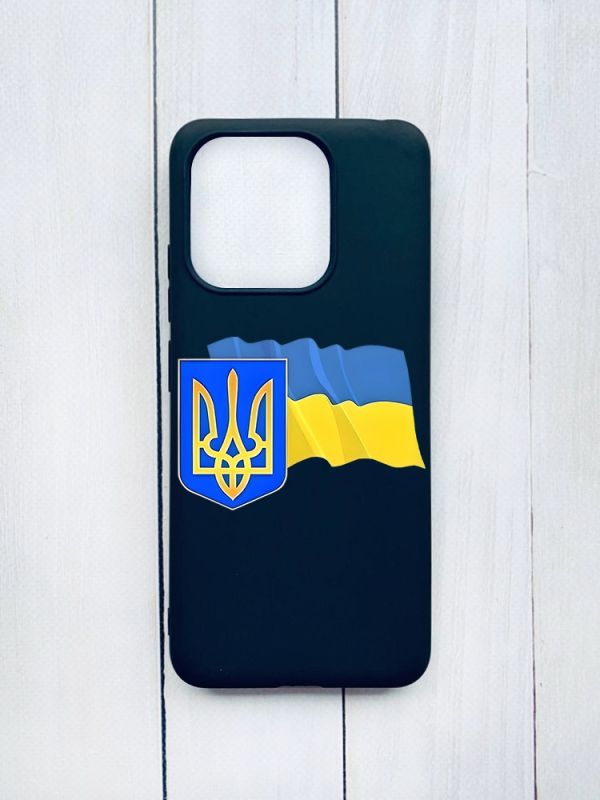 Матовий чохол на Xiaomi Redmi 12C Чорний :: Тризуб і прапор України (принт 384)
